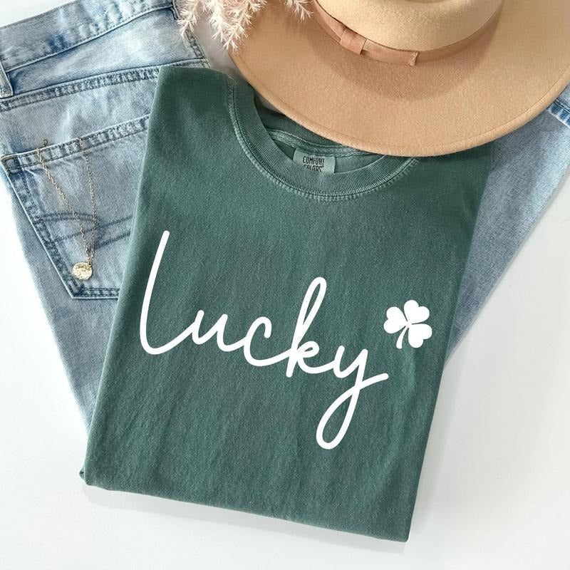 Lucky, Shamrock, St Patrick's Day Comfort Colors Tshirt, Women's Crew Neck, Crewneck Hoodie, Sweatshirt | HypeCrazeTee.com
