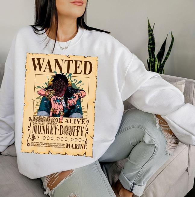 Luff Wanted Sweatshirt, 0nepiece Sweatshirt Hoodie Shirt, animee shirt, Sweatshirt, Hoodie | HypeCrazeTee.com