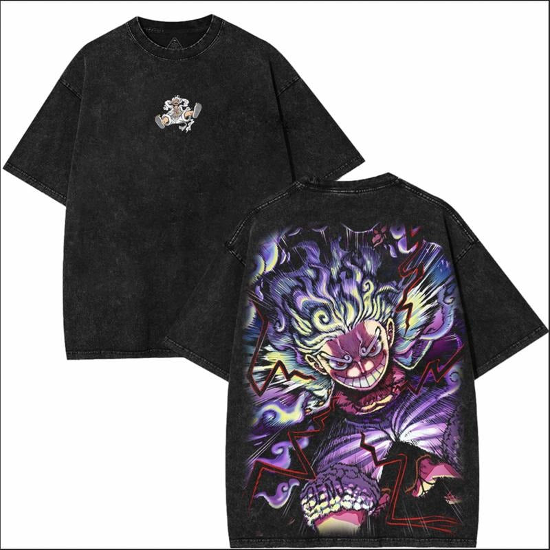 Lufi JoiBoy One Pice RetroVintage Unisex Anime Manga Acid Washed Lightweight Cotton Tshirt Gift For Anime Fan Tees...