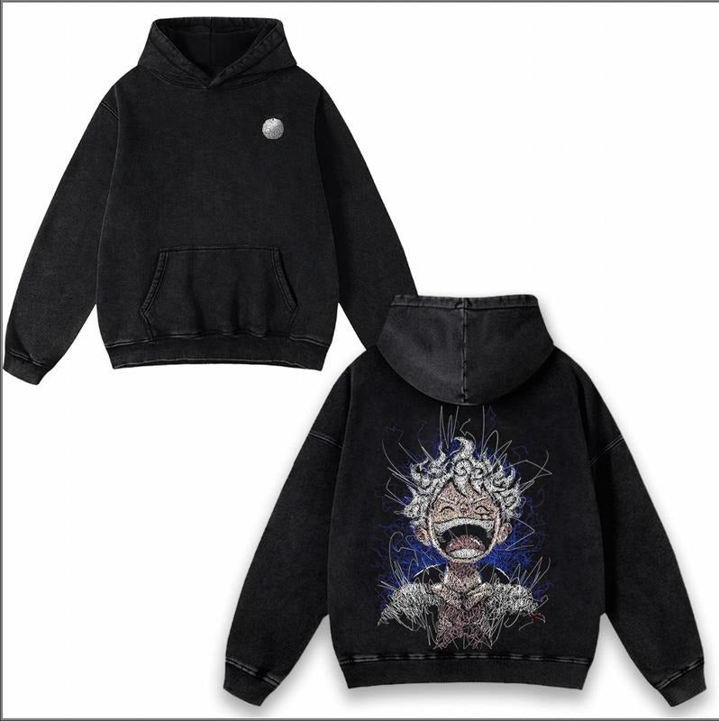 Lufi JoiBoy One Pice-hoodie RetroVintage Unisex Anime Manga Acid Washed Lightweight Cotton Tshirt Gift For Anime Fan Tees...