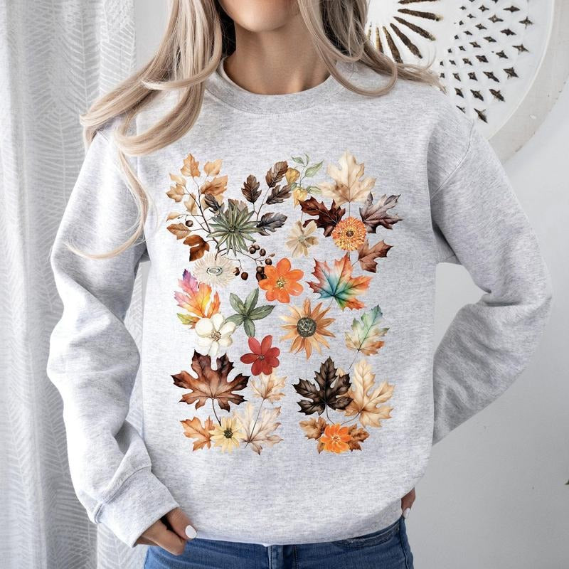 Lush Leaves Artistic Floral Print Sweatshirt T-Shirts, Hoodie | HypeCrazeTee.com