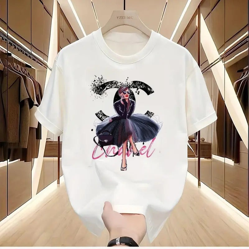Luxury Black Girl CC Cotton High Quality Print Short Sleeve Couple Tees for Men & Women Summer Outfit, Gift for Him or...