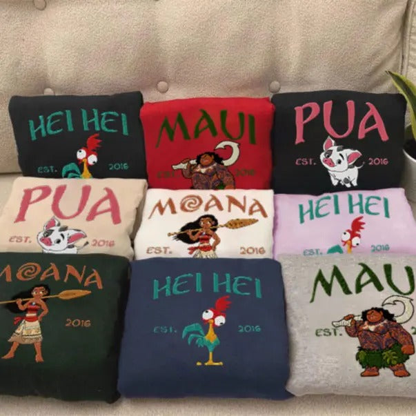 M.o.a n.a Characters Embroidered Sweatshirt, Cartoon Squad Embroidered T-shirt, Customize Team Embroidered Tee Hoodie