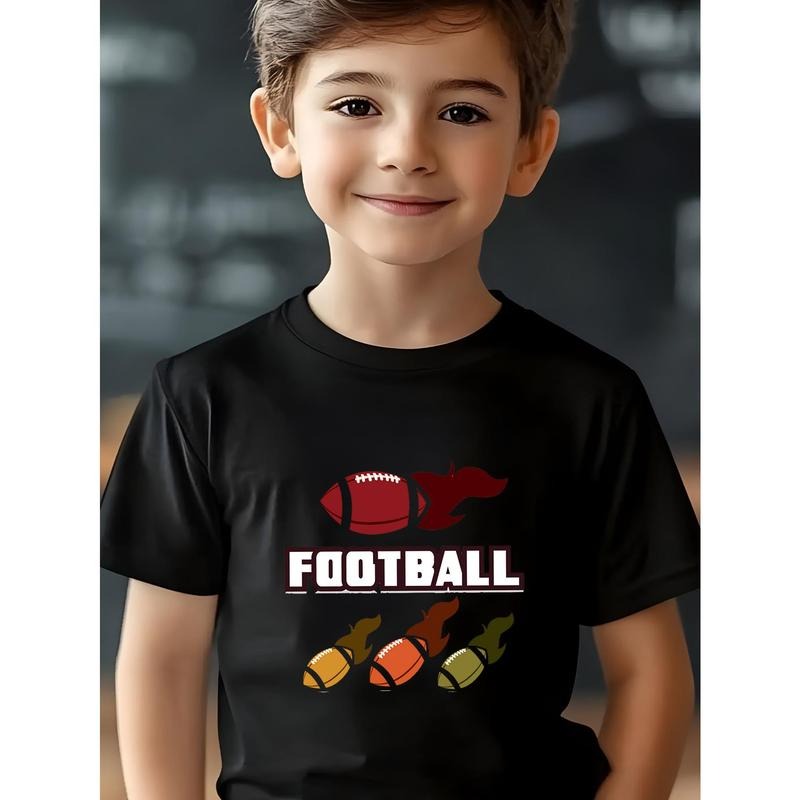Children'S Fashion Football Printed T-shirt, Cotton round Neck%, Short Sleeve, Formal Wear, Medium Elastic, Boys and...