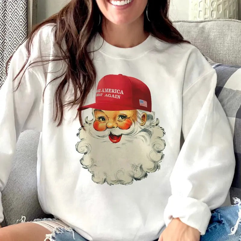 MAGA Santa Sweatshirt Trump Santa Clause Sweatshirt Make America Great Christmas Pullover T-Shirts, Hoodie | HypeCrazeTee.com