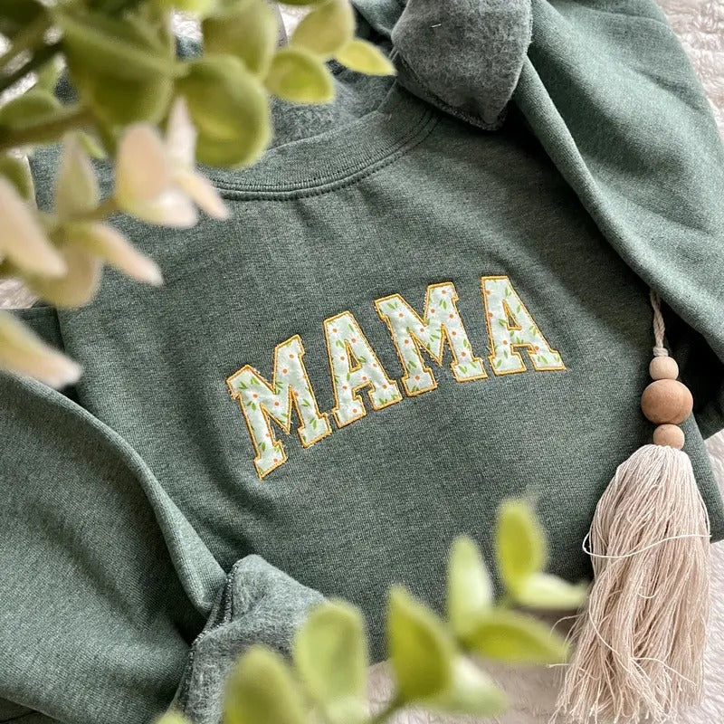 MAMA Floral Applique Sweatshirt T-Shirts, Hoodie | HypeCrazeTee.com