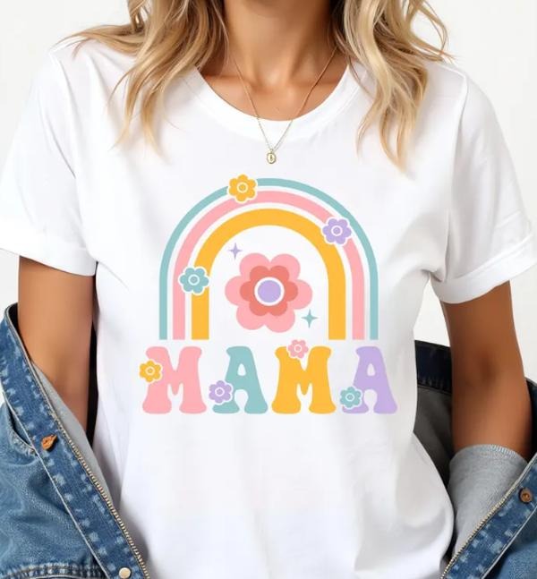 MAMA Mothers Day T-Shirt Boho Rainbow Flowers Mom Gift Tee,Mommy Mini Tee,Momma Outfit Hoodie, Sweatshirt | HypeCrazeTee.com
