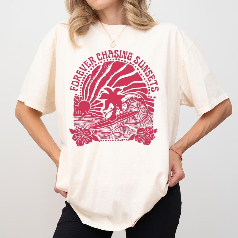 MAPTEES Forever Chasing Sunsets Comfort Colors Shirt, Groovy Summer T-shirt, Retro Summer Graphic Tee, Tropical Beach...
