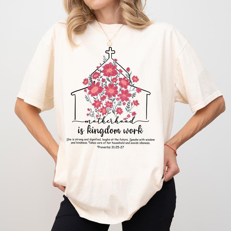 MAPTEES Motherhood Is Kingdom Work Comfort Colors Shirt, Praying Mama T-shirt, Christian Mom Graphic Tee, Gift For Mom,...