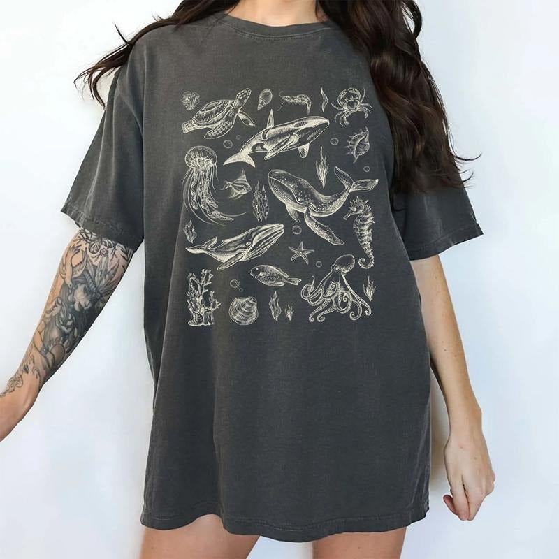 MAPTEES Sea Animals 90s Vintage Style Comfort Colors Shirt, Summer 2025 T-shirt, Ocean Lovers Graphic Tee, Retro Ocean...