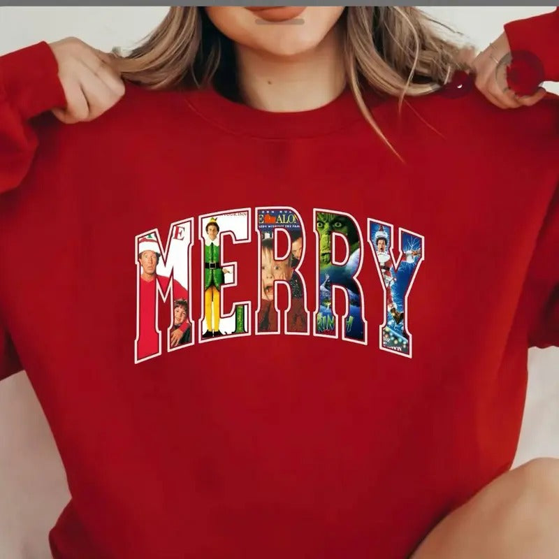 MERRY Christmas 90s Movies Shirt, Christmas Shirt for Movies Lovers Hoodie, Sweatshirt | HypeCrazeTee.com