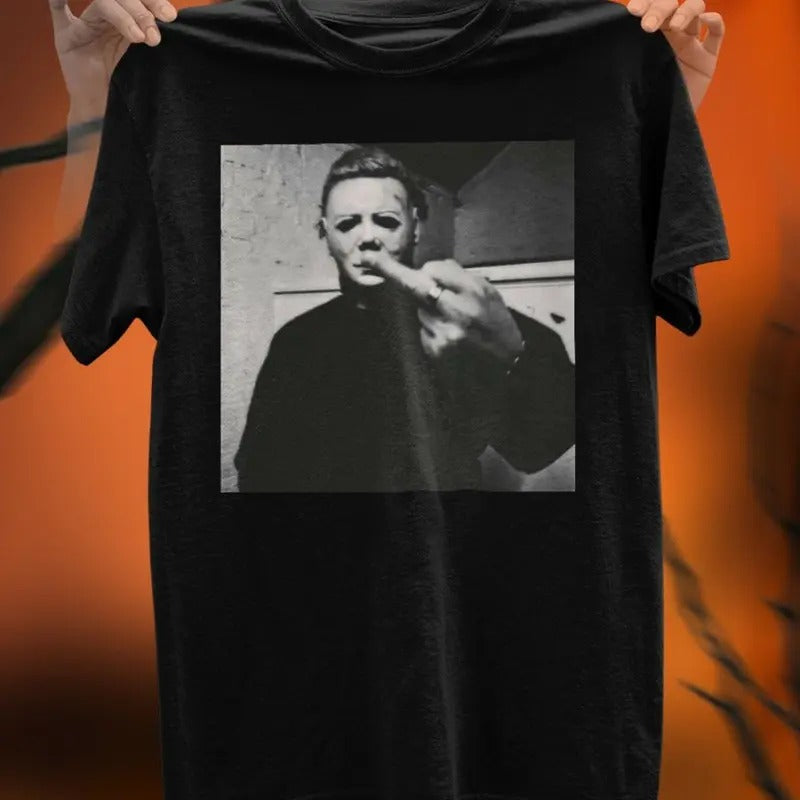 MICHEAL MYERS T-SHIRT, Michael Myers Halloween Middle Finger Horror Movie T-Shirt, Horror Movie T-shirt, Horror Movie Tee...