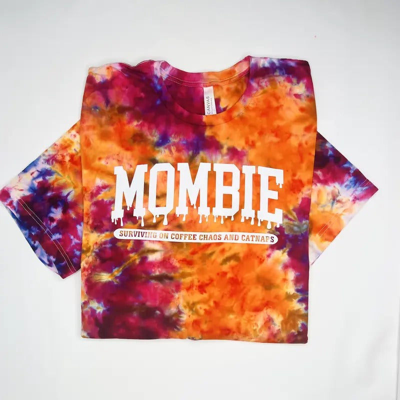 MOMBIE ORANGE AND PURPLE HALLOWEEN FALL HAND DYED TIE DYE T-SHIRT Casual Cotton Hoodie, Sweatshirt | HypeCrazeTee.com