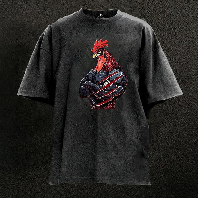 MUSCLE ROOSTER  Washed Graphic Tees Funny Japanese Cartoon Distressed Shirt 90s Vintage Streetwear Unisex Summer Gift...
