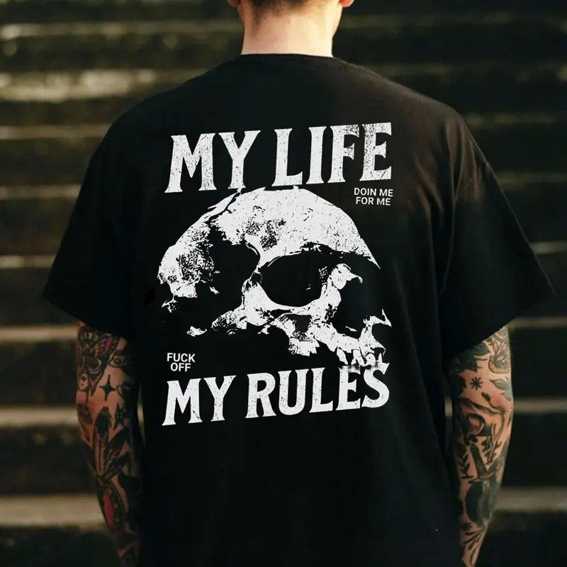 MY LIFE MY RULES Skull Print Men's T-Shirt Hoodie, Sweatshirt | HypeCrazeTee.com