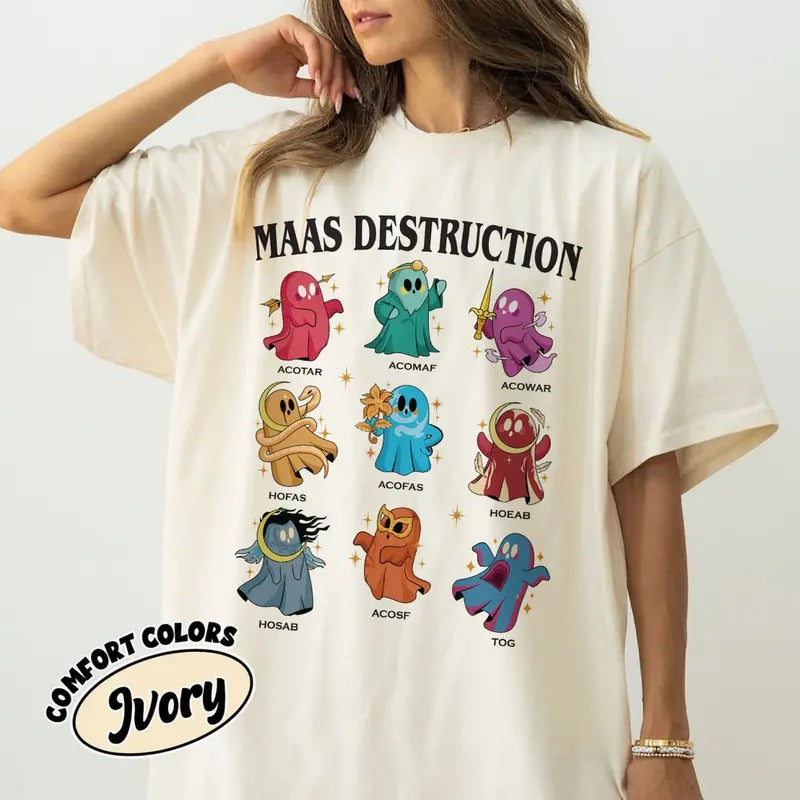 Maas Destruction Acotar Ghost Shirt, Funny Halloween Bookish T-Shirt, Acotar Throne Of Glass Sweatshirt, Starlight Acotar...