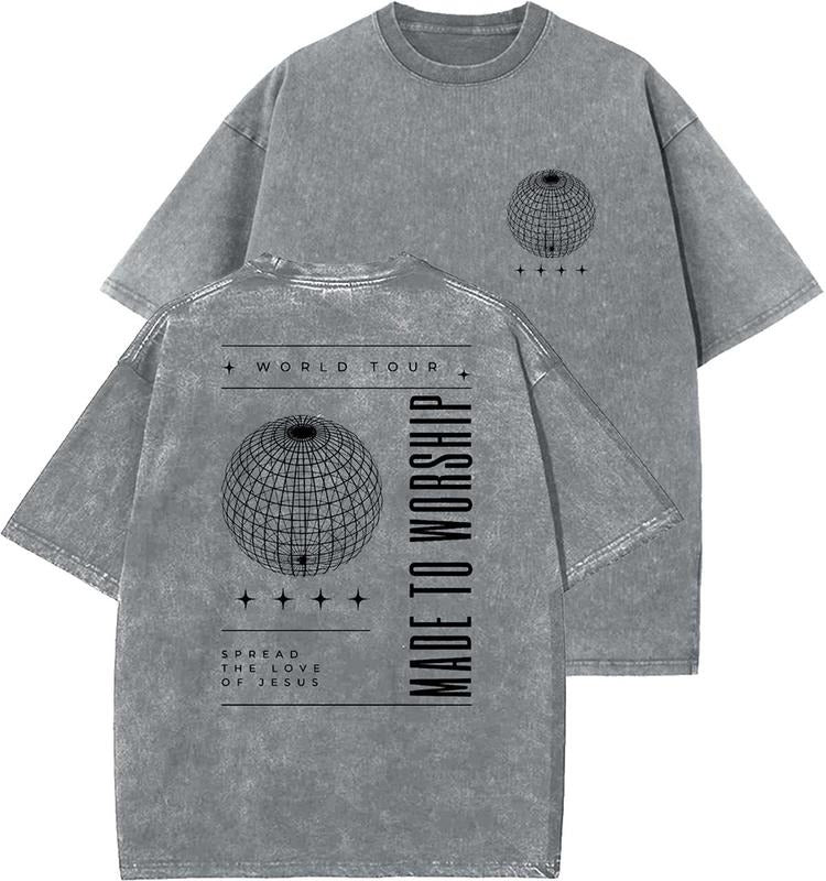 Made To Worship Unisex Washed T-Shirt, Christian t shirts, Vintage 90s Graphic Tee, Gift Top Womenswear Cotton Mineral...