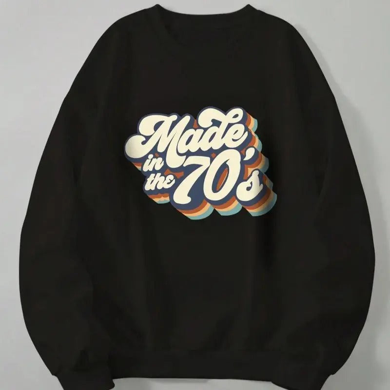 Made in the 70's Round Neck Graphic Sweatshirt, Fashion Casual Crew Neck Long Sleeve Pullover for Daily Outdoor Wear -...