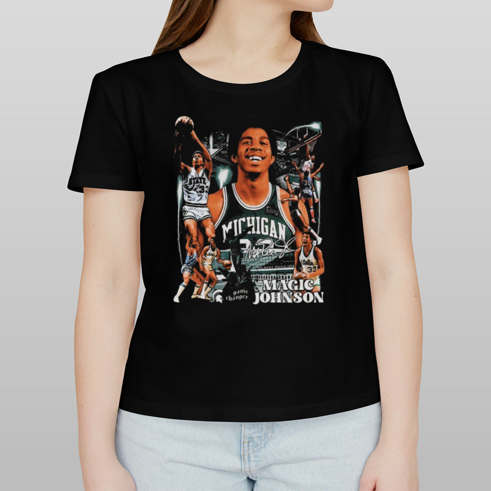 Magic Johnson Michigan State Basketball Player Signature Graphic T-shirt