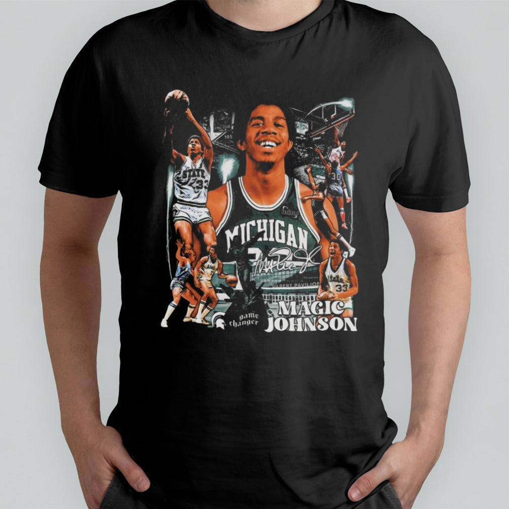 Magic Johnson Michigan State Basketball Player Signature Graphic T-shirt