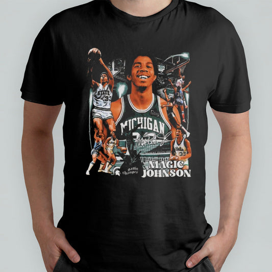 Magic Johnson Michigan State Basketball Player Signature Graphic T-shirt