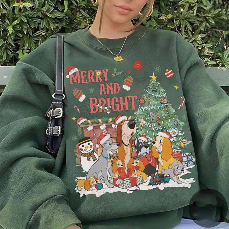 Magic Kingdom Lady and The Tramp  Merry and Bright Christmas Sweatshirt, Lady and the Tramp Xmas Shirt, Magic Kingdomland...