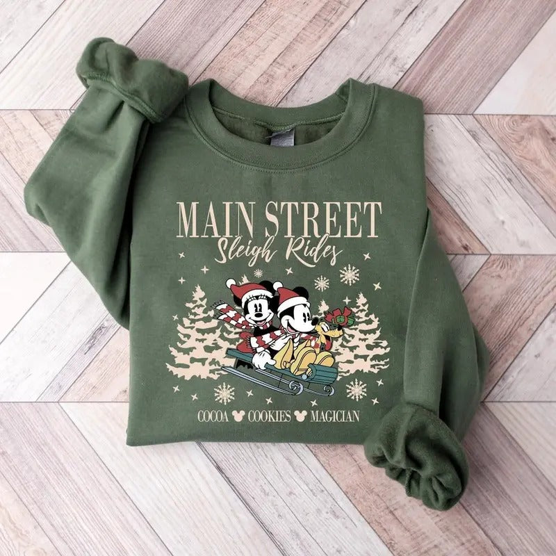 Main Street Sleigh Rides Sweatshirt Tshirt, Christmas Shirt, Christmas Party Shirt Hoodie | HypeCrazeTee.com
