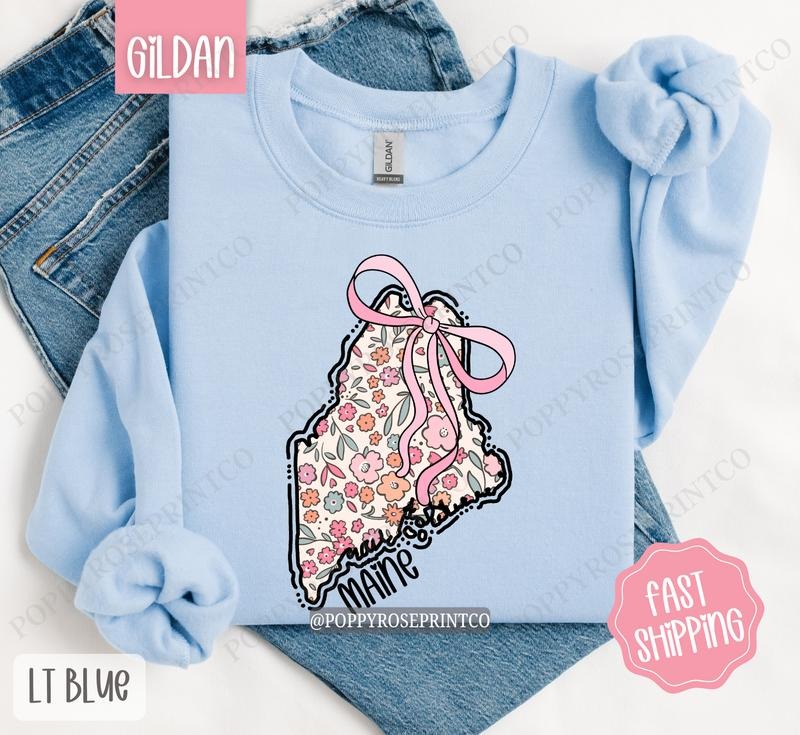 Maine Floral Sweatshirt, Cute Maine Sweatshirt, Maine State Sweatshirt T-Shirts, Hoodie | HypeCrazeTee.com