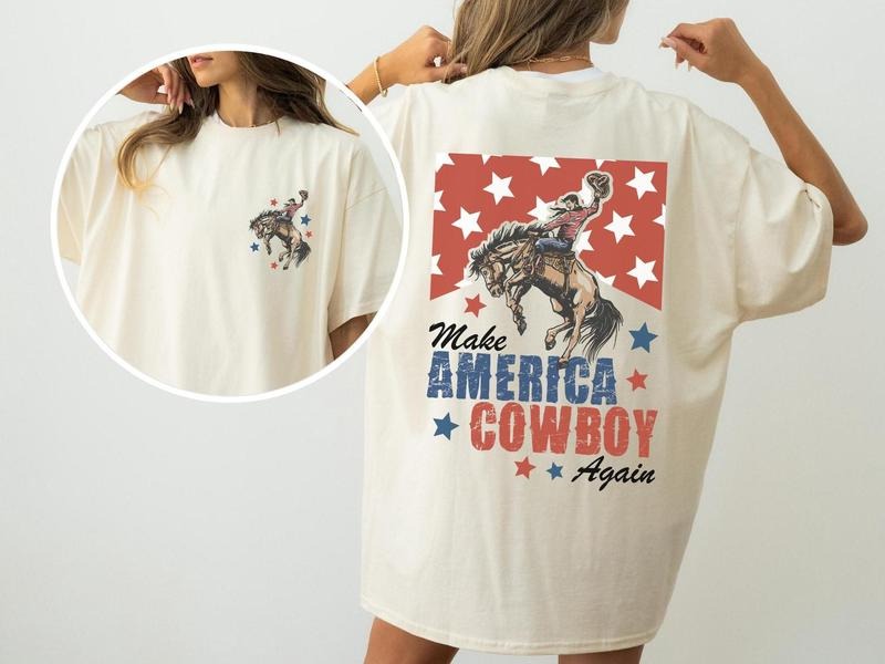 Make America Cowboy Again Shirt, Comfort Colors, Bucking Bronco, July 4th Tee, America Shirt, Patriotic Shirt, Cowboy...