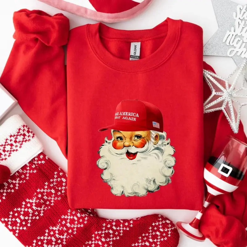 Make Christmas Great Again Christmas Shirt,  Santa Christmas Sweatshirt Gift For Republican Mom Hoodie | HypeCrazeTee.com