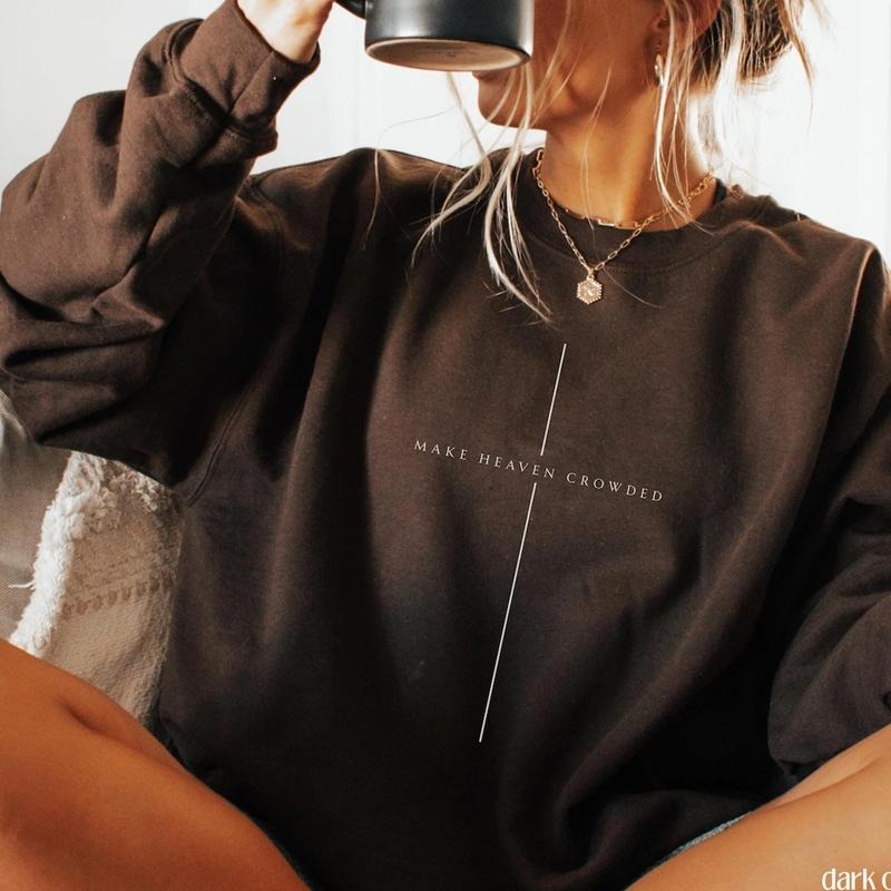 Make Heaven Crowded Christian Sweatshirt, Minimalist Cross Crewneck Sweater, Trendy Mens Womens Faith Apparel, Baptism...