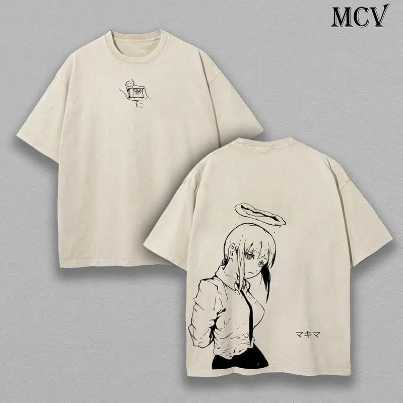 Makima - Chainsaw Man T-Shirt Anime Clothing Makima Tee Washed Heavy Cotton T-shirt, Gift For Anime Merch Fan, Manga...
