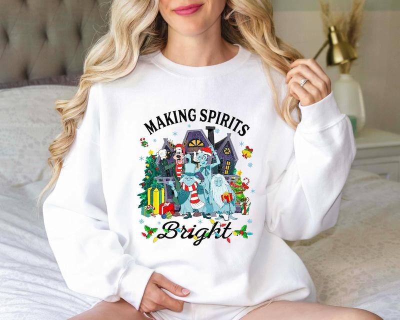 Making Spirits Bright Hitchhiking Ghosts Sweatshirt Tshirt, Merry Christmas Haunted Mansion Shirt, Family Matching...