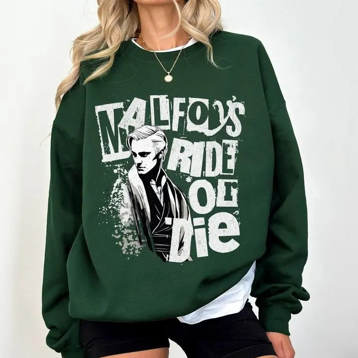 Malfoy Ride or Die Crewneck Sweatshirt - Draco, Manacled Bookish Pullover, Fandom Merch, Manor Sweater T-Shirts, Hoodie