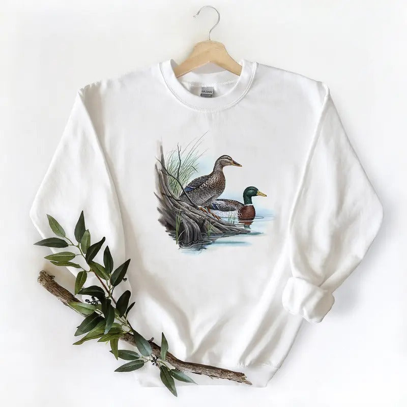 Mallard Duck Two Retro Shirts Duck  Hunting Season Vintage T-Shirts Graphic Tee Unisex Sweatshirt Pullover, Cotton Hoodie