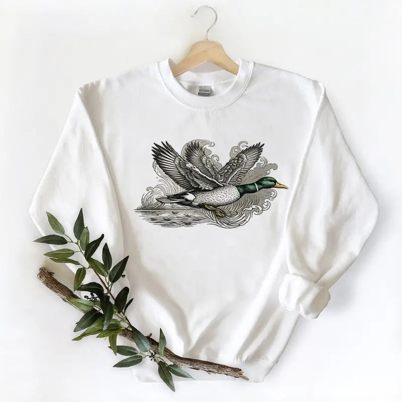Mallard Ducks Flying Away In The Same Direction Left Unisex Tshirt Sweatshirt Hoodie, for duck hunters, husbands and...