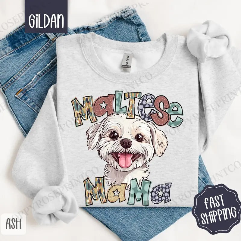 Maltese Mama Sweatshirt, Women's Crewneck, Cute Dog Mom Women's Sweatshirt T-Shirts, Hoodie | HypeCrazeTee.com