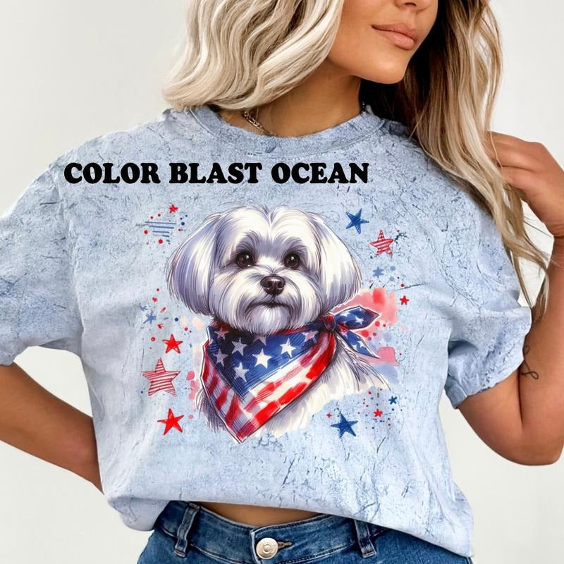 Maltese Patriotic Dog Shirt ~ Unisex Apparel Relaxed Fit Printed In The USA Clothing Womenswear Casual Comfort Cotton Top...
