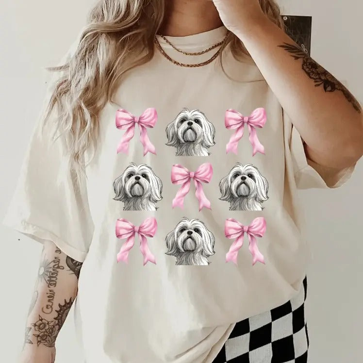 Maltese and bows Shirt~ Unisex Apparel Relaxed Fit Printed In The USA Clothing Womenswear Casual Comfort Cotton Top...