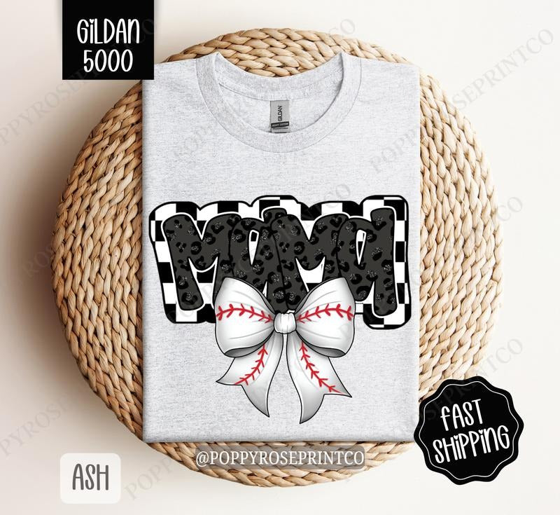 Mama Baseball Bow Gildan T-shirt, Baseball Mom Shirt, Baseball Mama Tee Hoodie, Sweatshirt | HypeCrazeTee.com