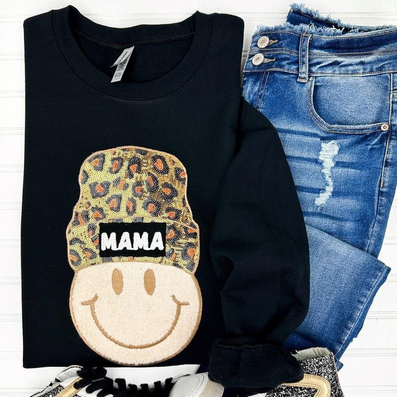 Mama Beanie Patch Sweatshirt -- BLACK T-Shirts, Hoodie | HypeCrazeTee.com