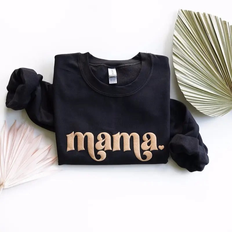 Mama Black Sweatshirt Puff Vinyl Cotton Outfit T-Shirts, Hoodie | HypeCrazeTee.com