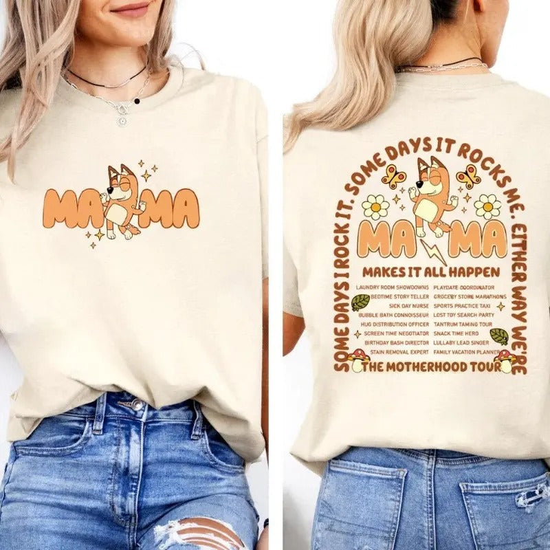 Mama Bluey Rock Style Vintage Unisex 2 Side Tshirt, Cute Bluey Mom Retro Shirt, Best Mom Ever Tee, Mothers Day Shirt,...