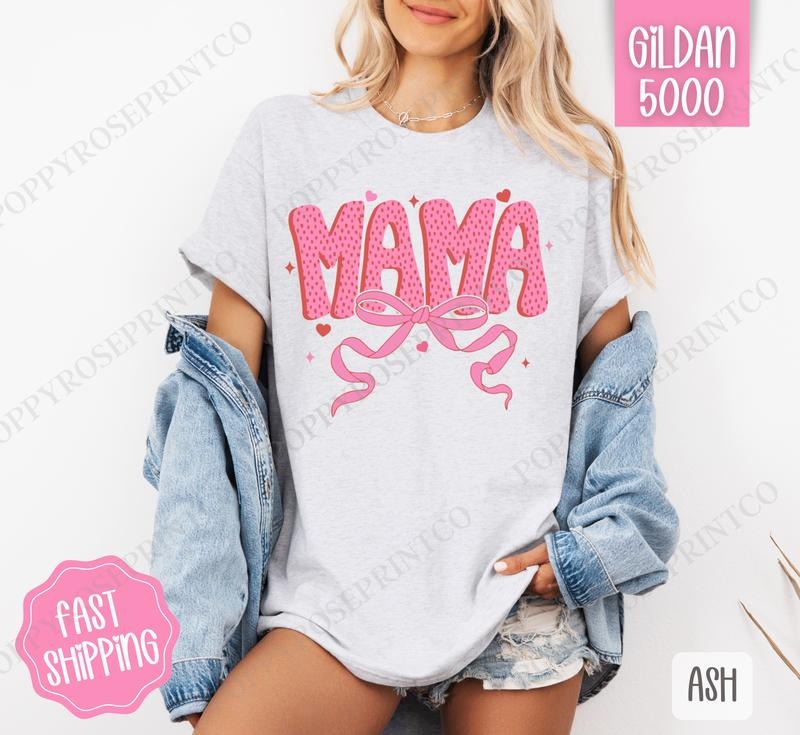 Mama Bow Shirt Gildan, Valentine's Day Tee, Cute Women's Tshirt Plus Sizes Hoodie, Sweatshirt | HypeCrazeTee.com