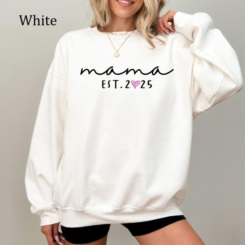 Mama Est. 2025 Sweatshirt, New Mom Gift, Groovy Mama Heart Hoodie, Trendy Mother's Day Shirt, Cute Mama Crewneck, Cozy...