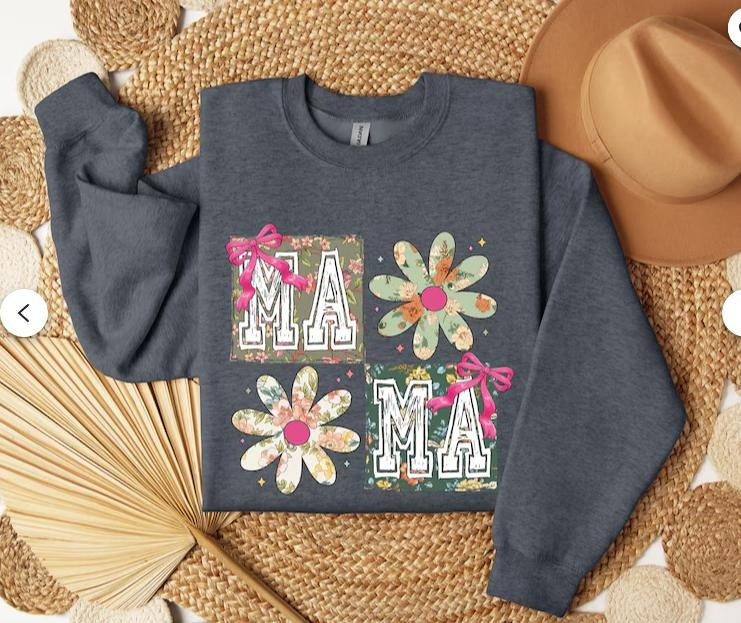 Mama Floral Coquette Sweatshirt,  Floral Mama Crewneck, Mama Floral Sweater, Boho Mama Teestyle{n002}2 T-Shirts, Hoodie