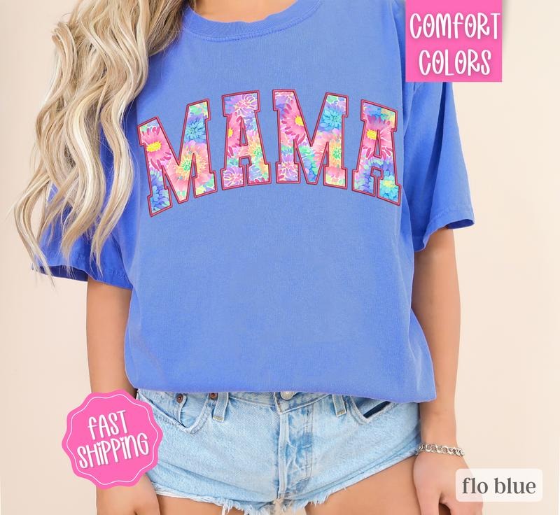 Mama Floral Shirt Comfort Colors, Mother's Day Gift for Mom, Mama Varsity Floral Letters Shirt, Cute Mom Shirt, Oversized...