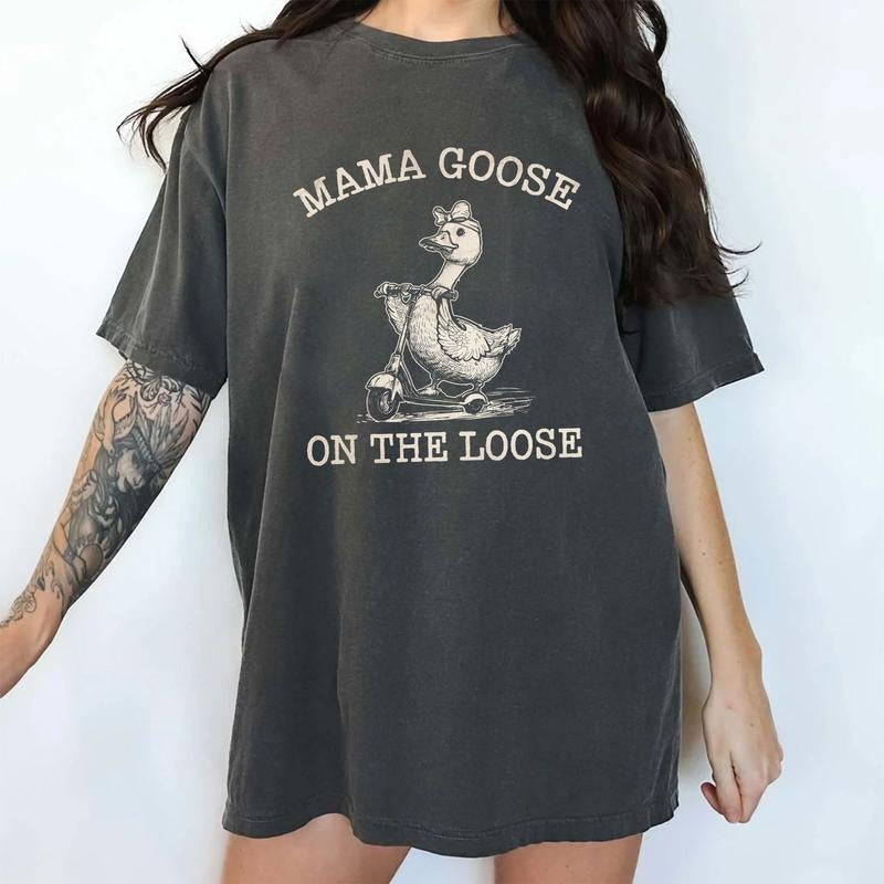 Mama Goose On The Loose Comfort Colors Shirt, Funny Meme Graphic Tee, Funny Goose T-shirt For Mom, Gift For Mom, Mother's...