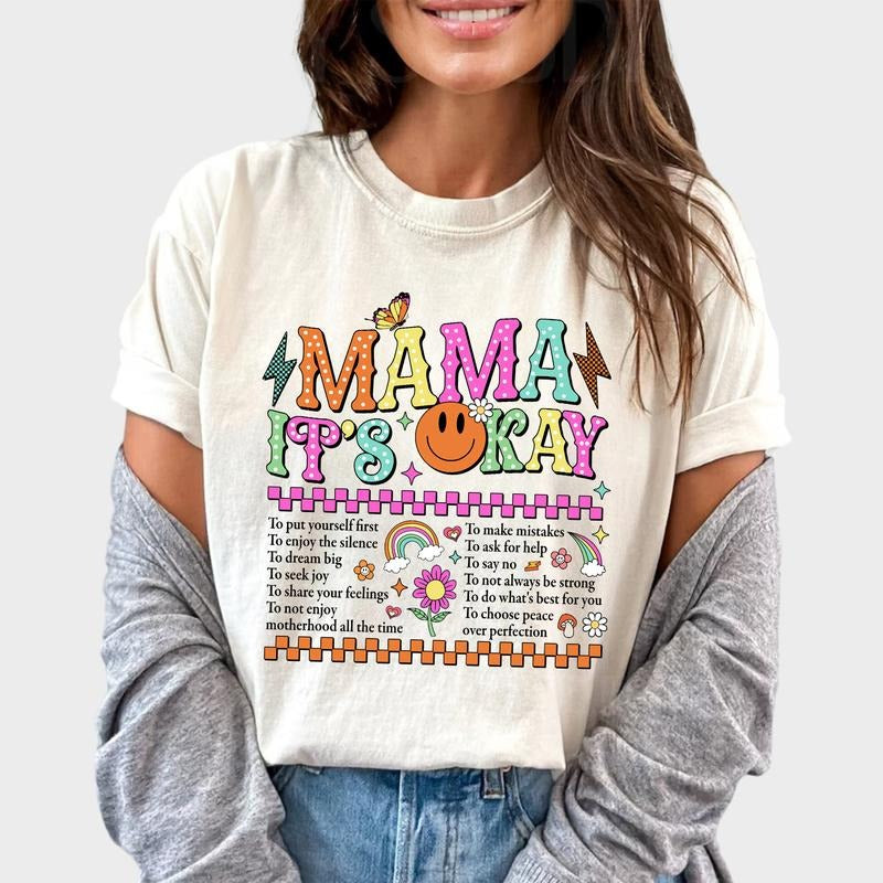 Mama It's Okay Dalmatian Dots Shirt, Retro Mental Health Matters T-shirt, Motivational Mama Shirt, Awareness Shirt For...