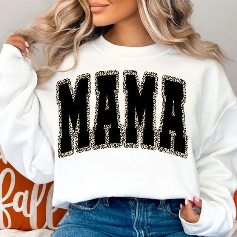 Mama Leopard Print Sweatshirt, Trendy Mama Varsity Sweatshirt, Retro Mama Sweatshirt T-Shirts, Hoodie | HypeCrazeTee.com